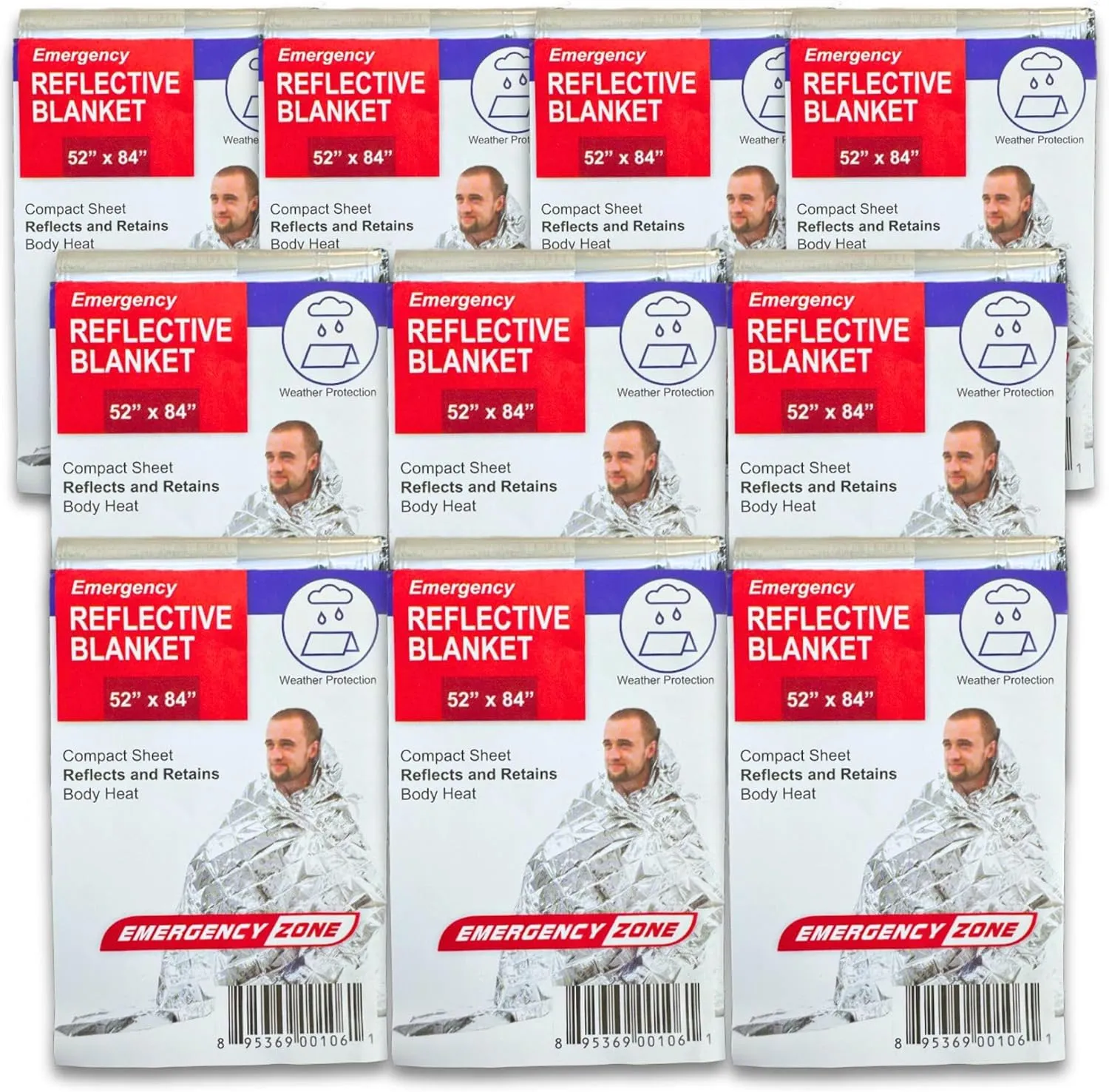 [10 Pack] Thermal Reflective Emergency Blanket 52x84 | Emergency Mylar Blankets | Survival Blanket for Survival Supplies | Camping, Hiking, or Emergencies