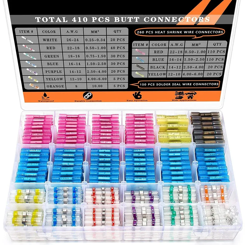 410 PCS Waterproof Heat Shrink Wire Connector Kit for Automotive and Electrical Wiring