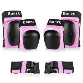 Adult/Child Knee Pads Elbow Pads Wrist Guards 3 in 1 Protective Gear Set for Skateboarding Inline Roller Biking Roller Skating Cycling Outdoor Sports Pink L