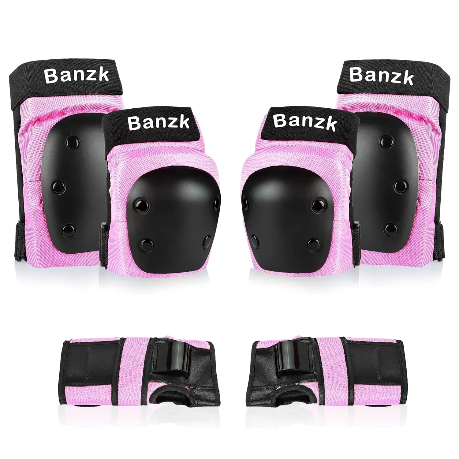 Adult/Child Knee Pads Elbow Pads Wrist Guards 3 in 1 Protective Gear Set for Skateboarding Inline Roller Biking Roller Skating Cycling Outdoor Sports Pink L