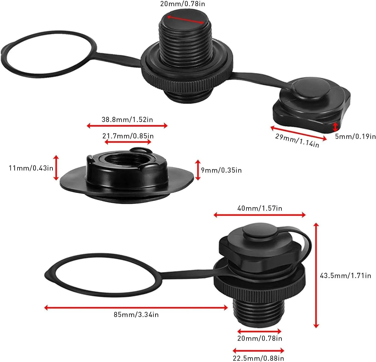 Air Valve Caps Screw Valve, Inflatable Boat Spiral forRubber Dinghy Raft Pool Boat Airbeds 4 Pack/134(4 Pack with Gasket)