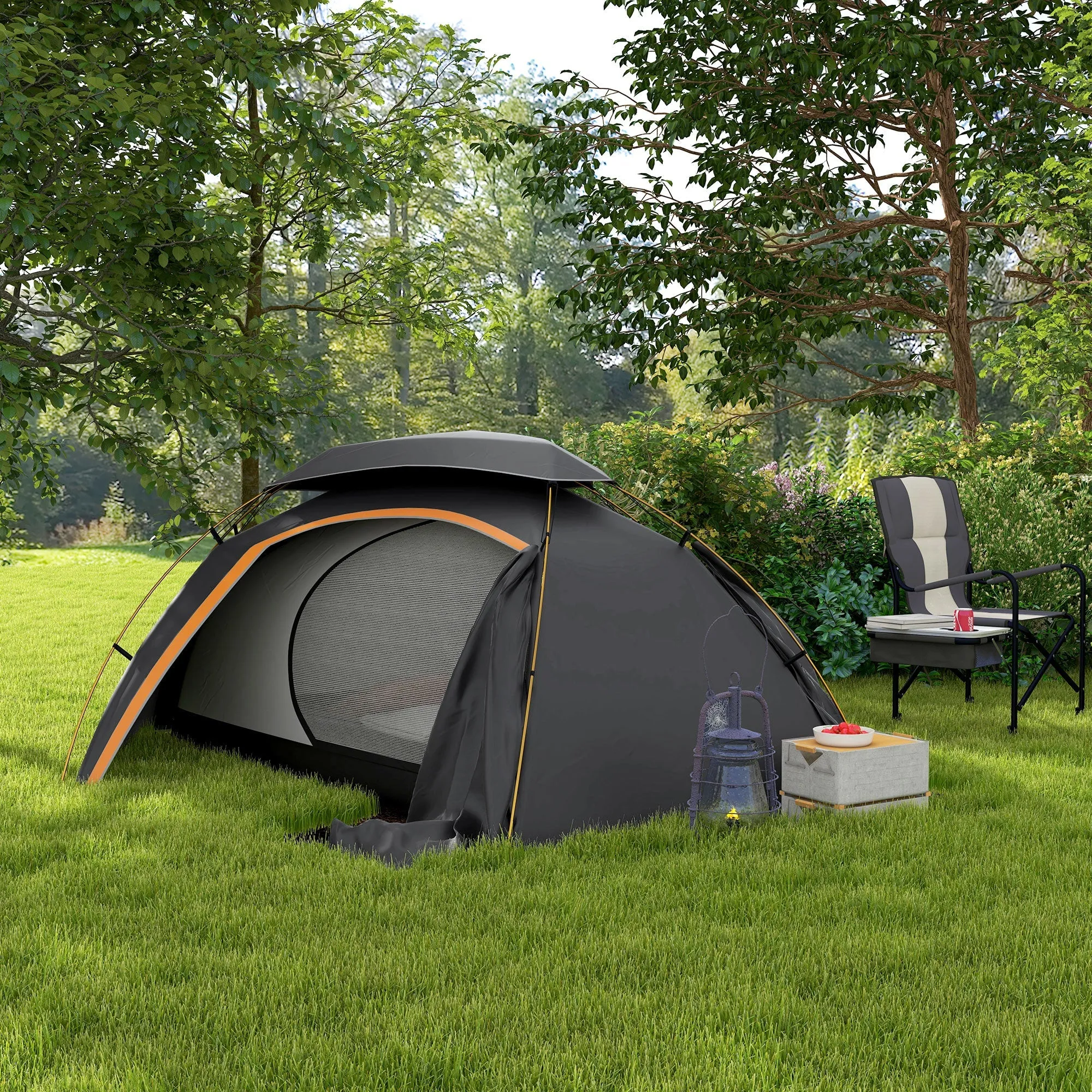 Aluminium Frame Camping Tent Dome Tent with Removable Rainfly 2000mm Waterproof for 1-2 Man Grey