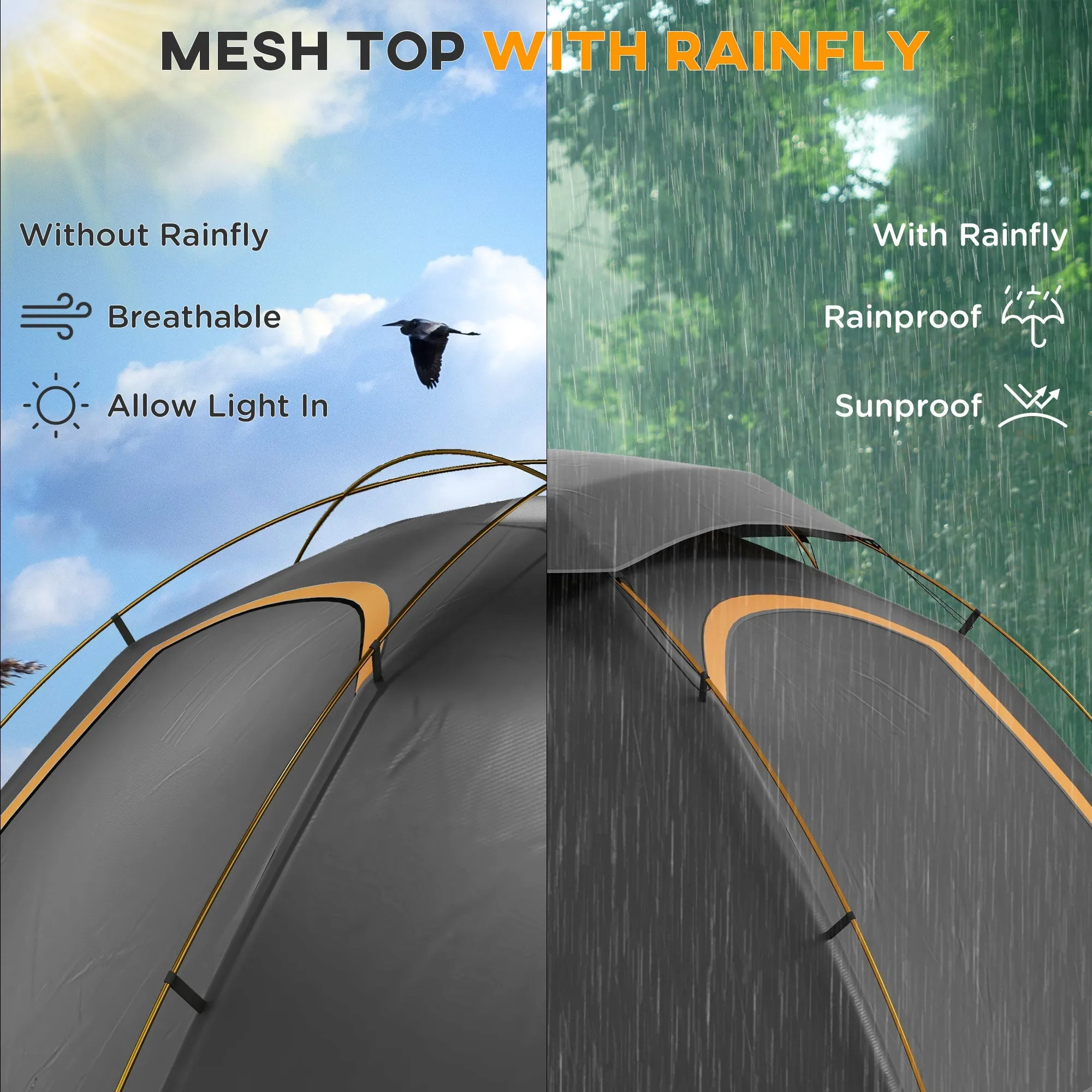 Aluminium Frame Camping Tent Dome Tent with Removable Rainfly 2000mm Waterproof for 1-2 Man Grey