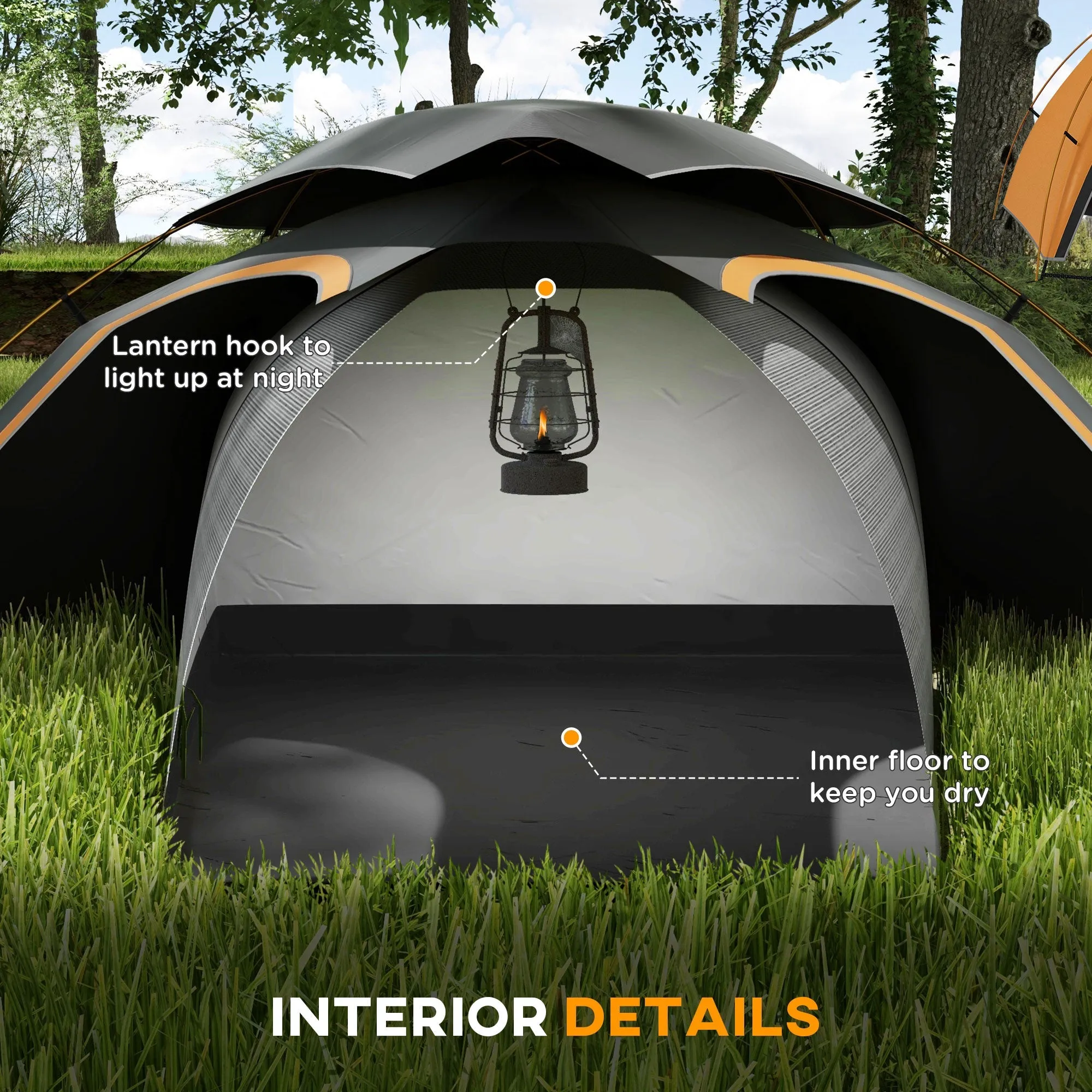 Aluminium Frame Camping Tent Dome Tent with Removable Rainfly 2000mm Waterproof for 1-2 Man Grey