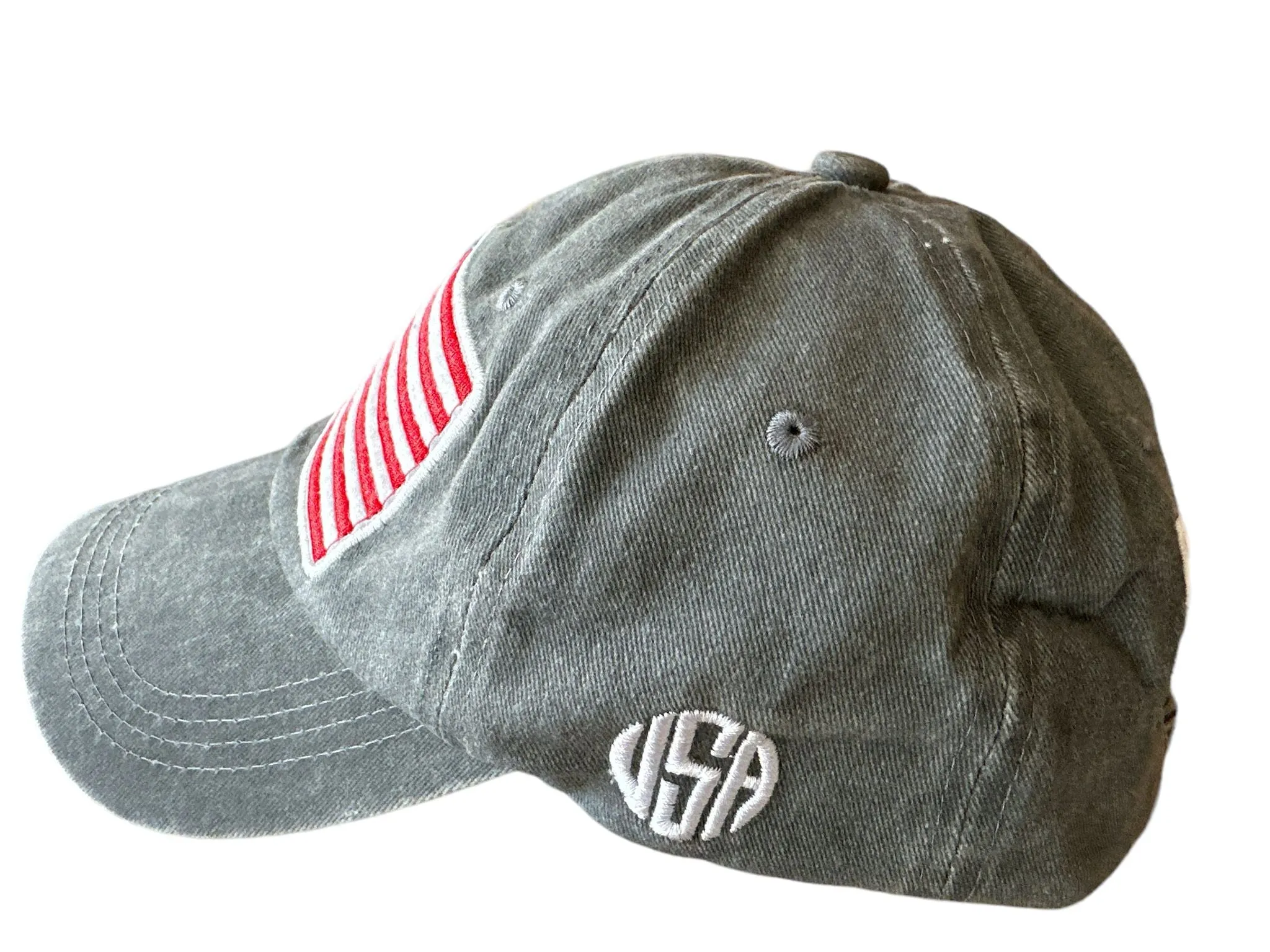 Andrea’s Deals Washed Unisex Embroidered Flag Baseball Cap Grey