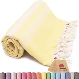 Bazaar Anatolia Turkish Beach Towel 100% Cotton Bath Towels Oversized Quick Dry Boho Farmhouse Fall Decor Sheets Bathroom Towels Sand Free Camping Blanket 71x39 inches - Stripe Yellow