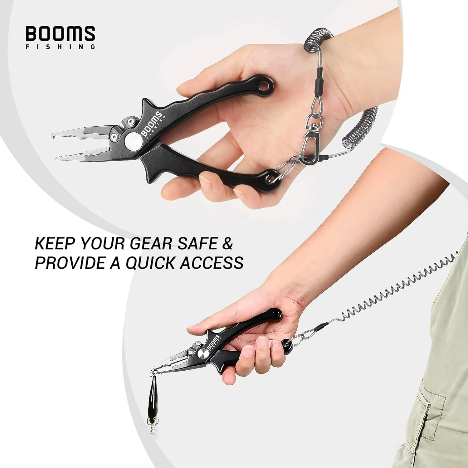 Booms Fishing T04 Fishing Lanyards Fishing Tool/Pole Safety Coil Lanyard Retractable Wire Inside Tup Cover