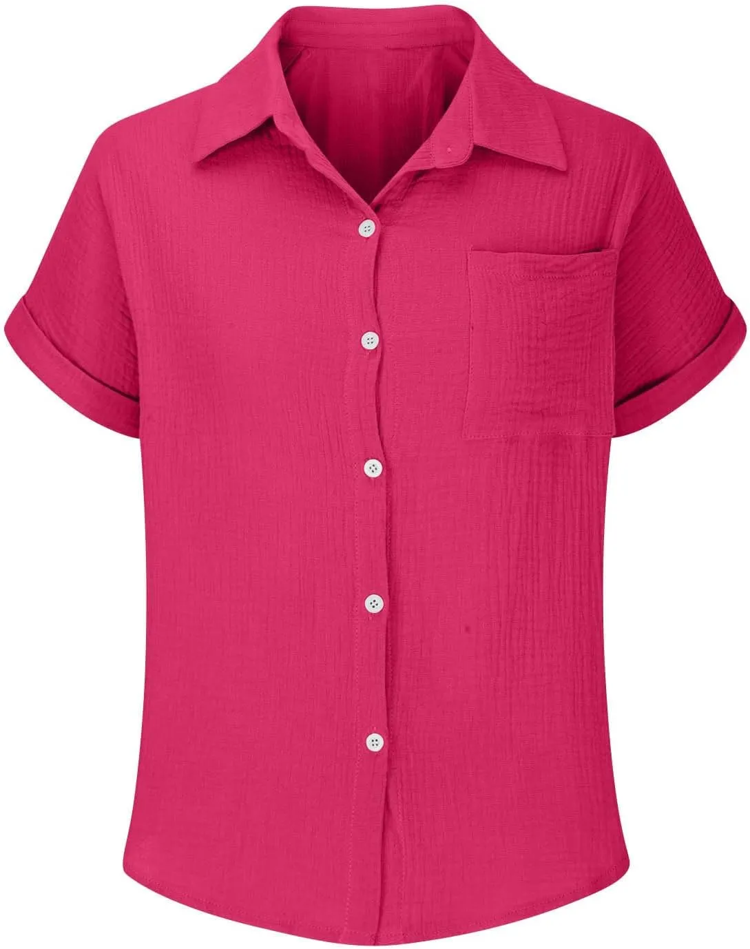 Button Down Shirts for Women Short Sleeve Shirt 2025 Summer Wrinkled V Neck T Shirt Tops Home Beach Blouse with Pocket