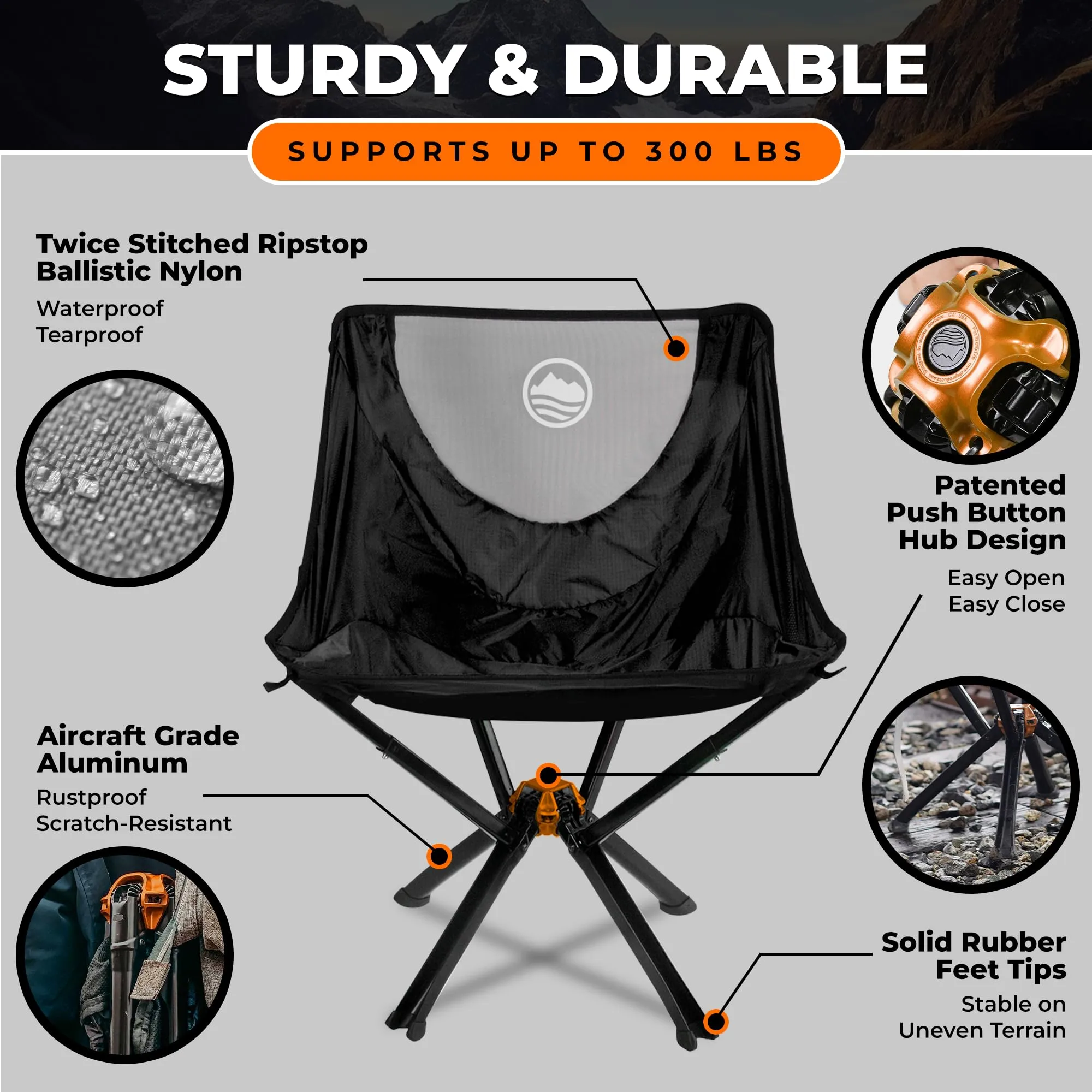 CLIQ Portable Chair - Lightweight Outdoor Camping Folding Chair - Supports 300 Lbs - Perfect for Outdoor Adventures