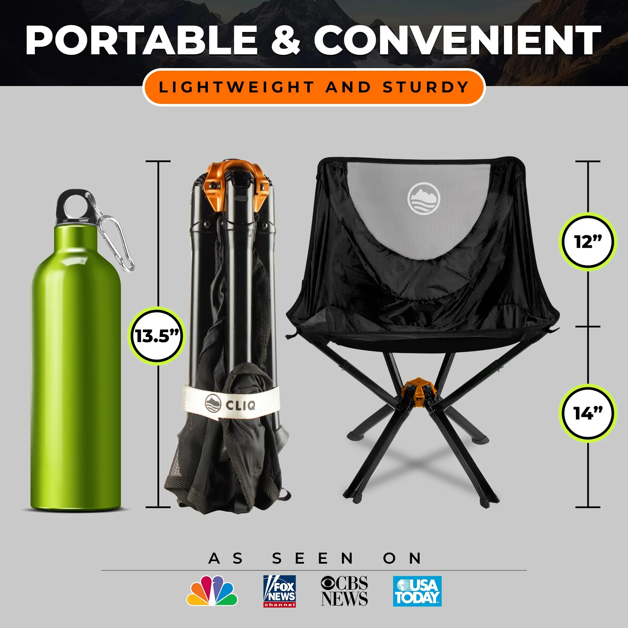 CLIQ Portable Chair - Lightweight Outdoor Camping Folding Chair - Supports 300 Lbs - Perfect for Outdoor Adventures