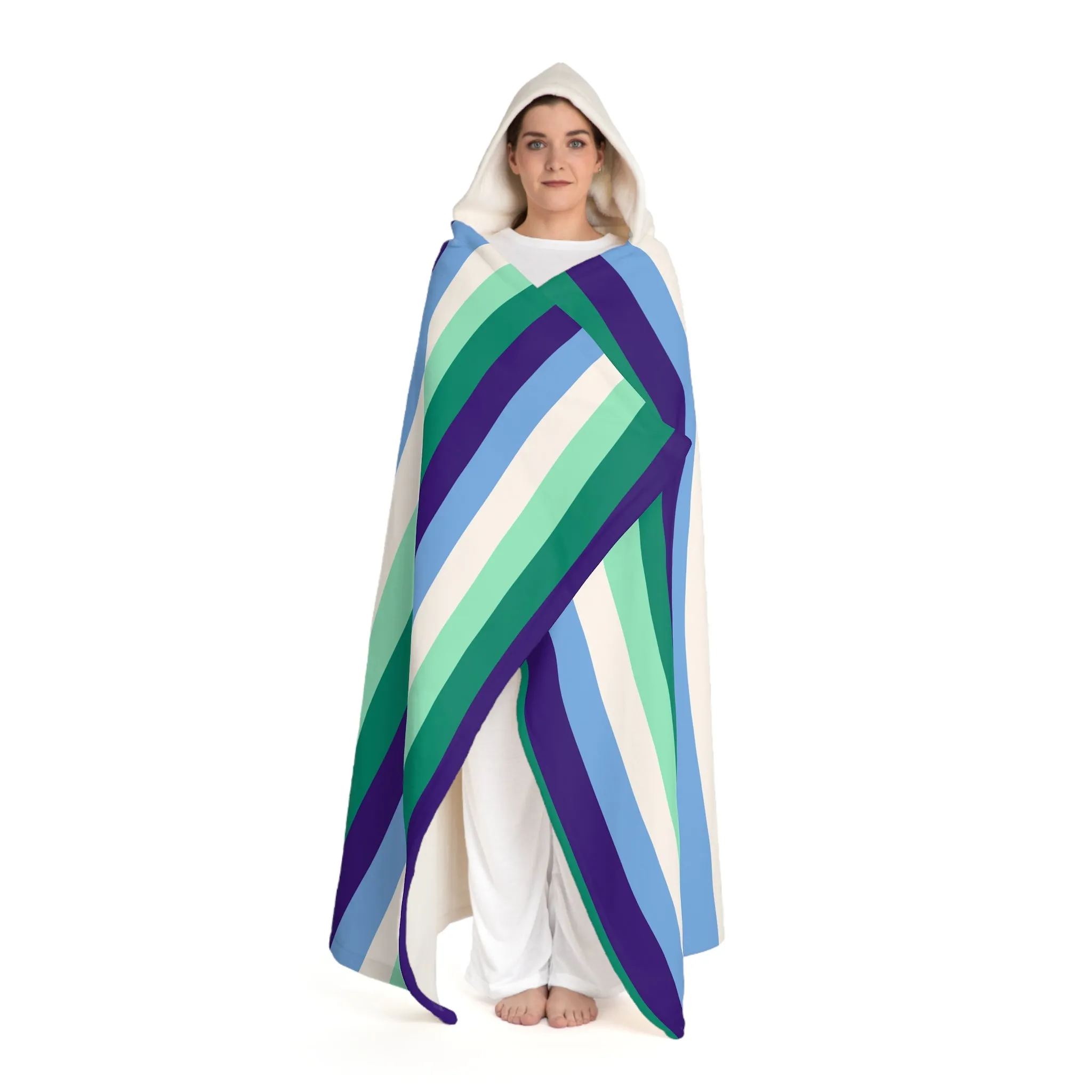 Cozy Hooded Sherpa Fleece Blanket - Striped Multicolor Throw for Comfort & Warmth