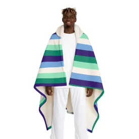 Cozy Hooded Sherpa Fleece Blanket - Striped Multicolor Throw for Comfort & Warmth