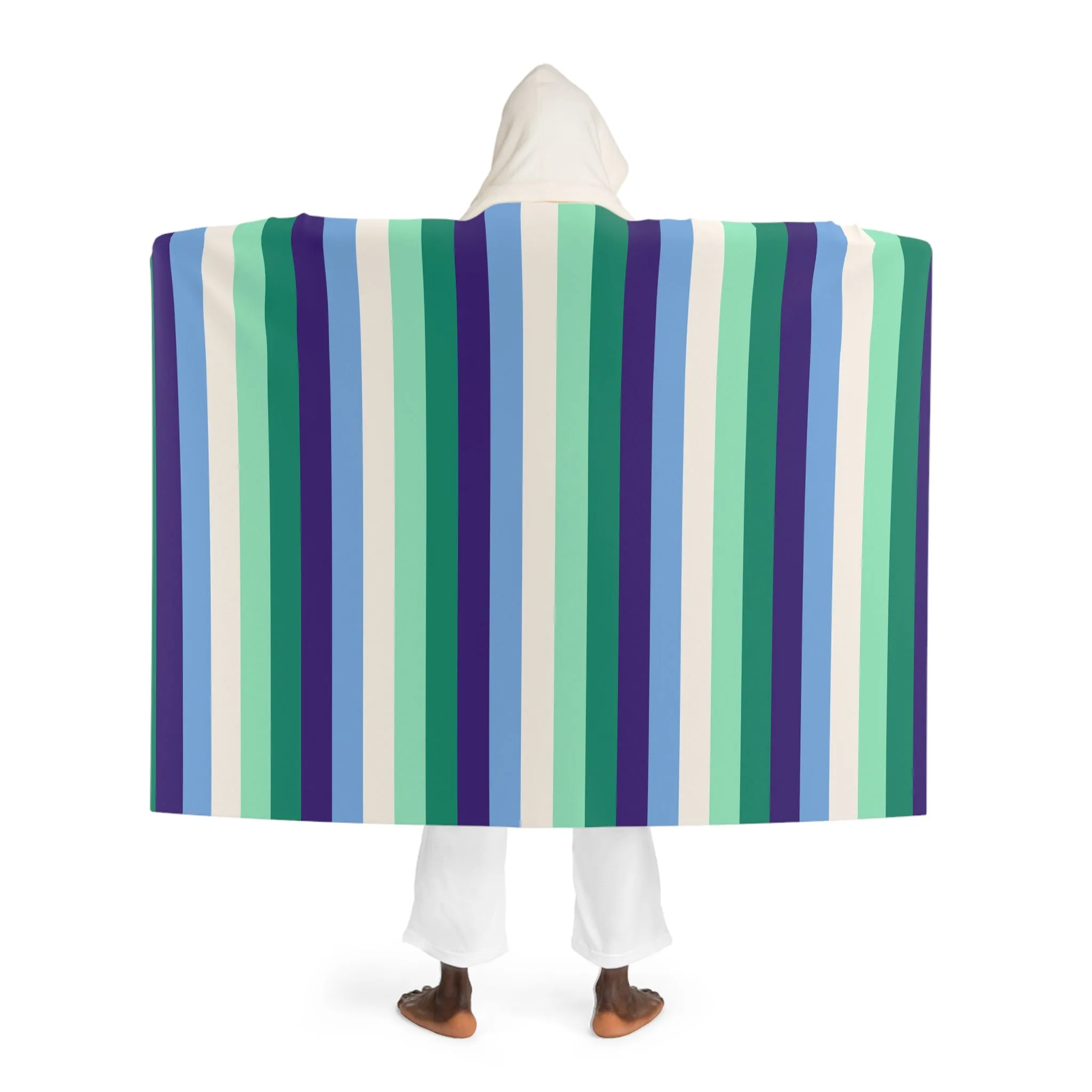 Cozy Hooded Sherpa Fleece Blanket - Striped Multicolor Throw for Comfort & Warmth