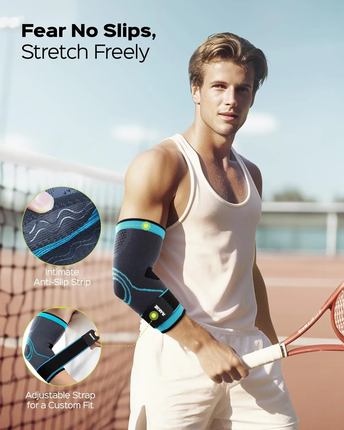 Elbow Support Brace for Men and Women, 2 Pack Elbow Compression Sleeve, Elbow Brace for Tendonitis and Tennis Elbow, Elbow Sleeve Reduce Joint Pain for Tennis, Golfer, Workouts Blue (L)