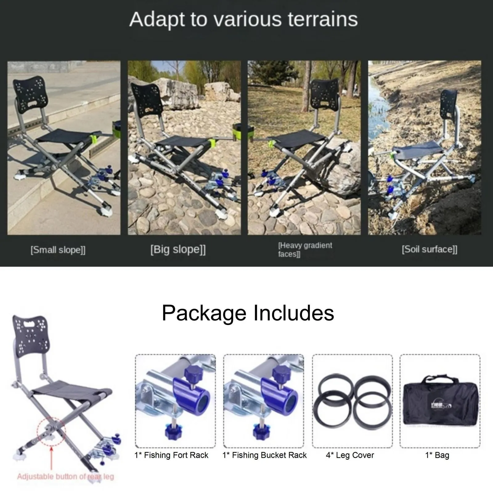 Fishing Chair with aluminum alloy for all-terrains portable multifunctional folding adjustable reclining chair with hind legs