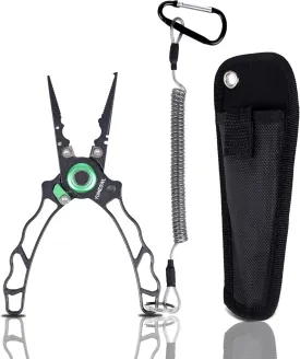 Fishing Pliers with Innovative Ergonomical Handle, Corrosion Saltwater Resistant,Fishing Multitool Hook Remover Braided Fishing Line Cutting, Split Ring with Coiled Lanyard and Sheath