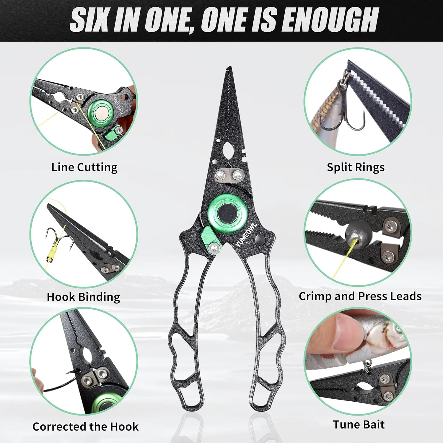 Fishing Pliers with Innovative Ergonomical Handle, Corrosion Saltwater Resistant,Fishing Multitool Hook Remover Braided Fishing Line Cutting, Split Ring with Coiled Lanyard and Sheath