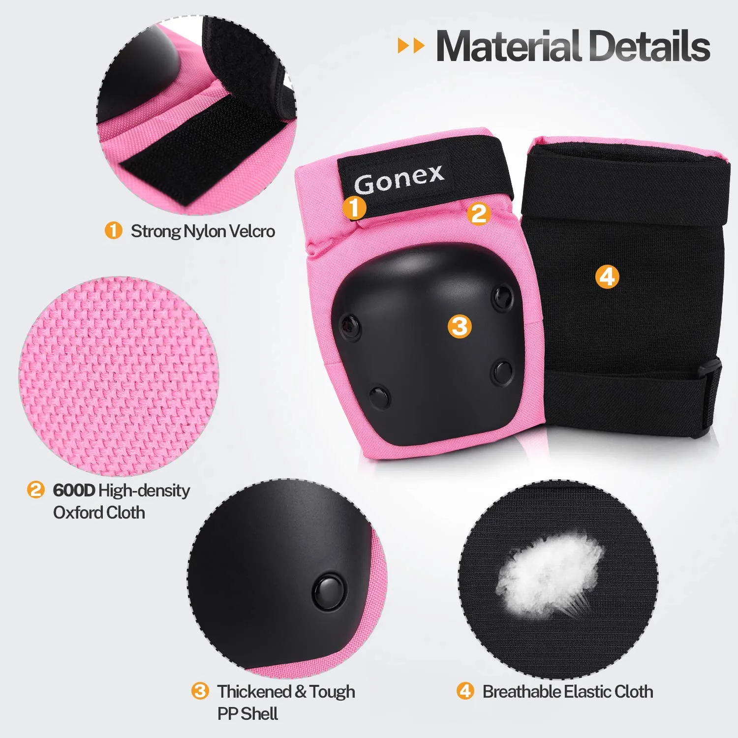 Gonex Knee Pads Elbow Pads with Wrist Guards, Kids Youth Adult Skateboard Skate Pads 3 in 1 Protective Gear Set for Skateboarding Skating Roller Skating Scooter Cycling Biking Bicycle, Pink S