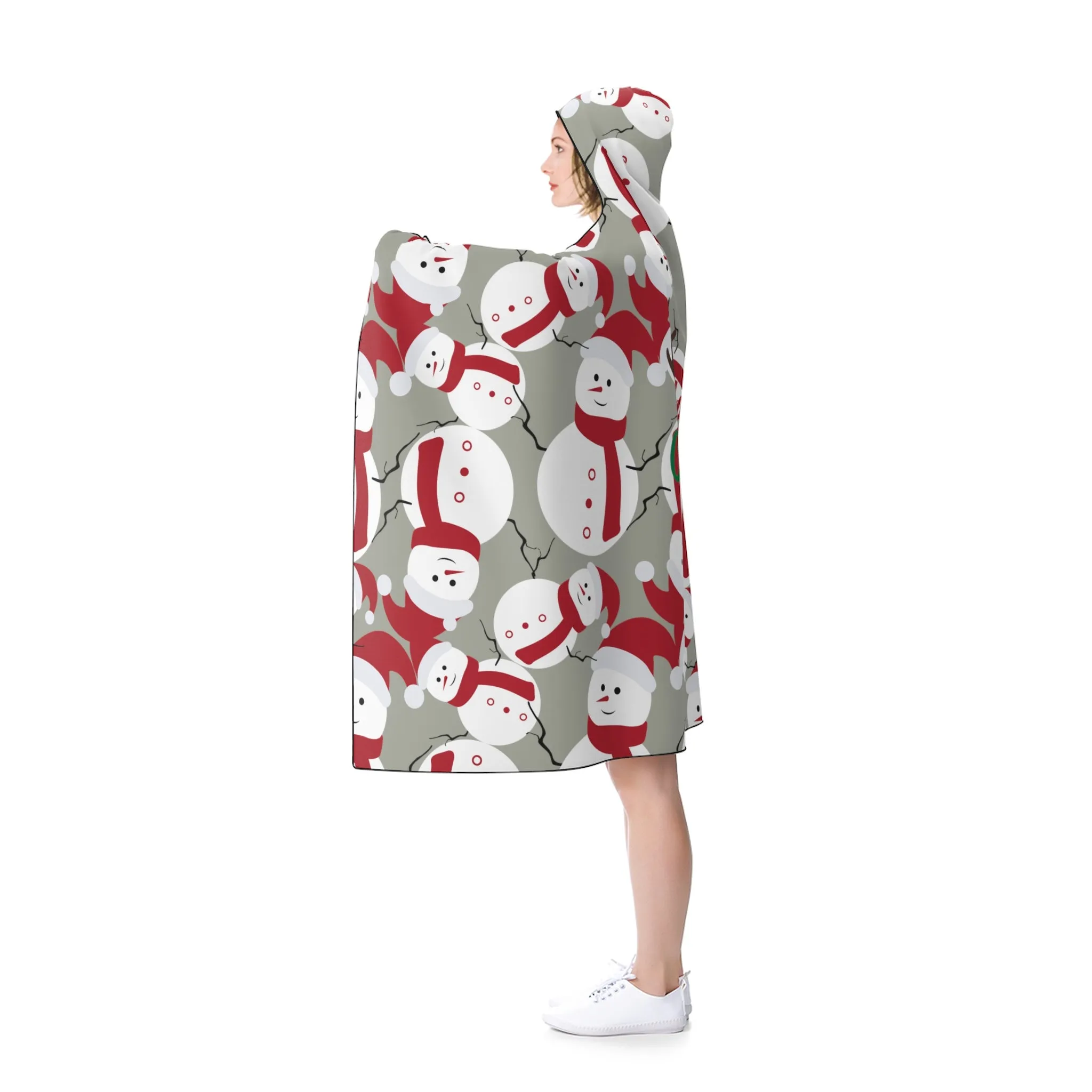 Gray Lightweight Christmas Red Snowman Designer Holiday Party Hooded Blanket