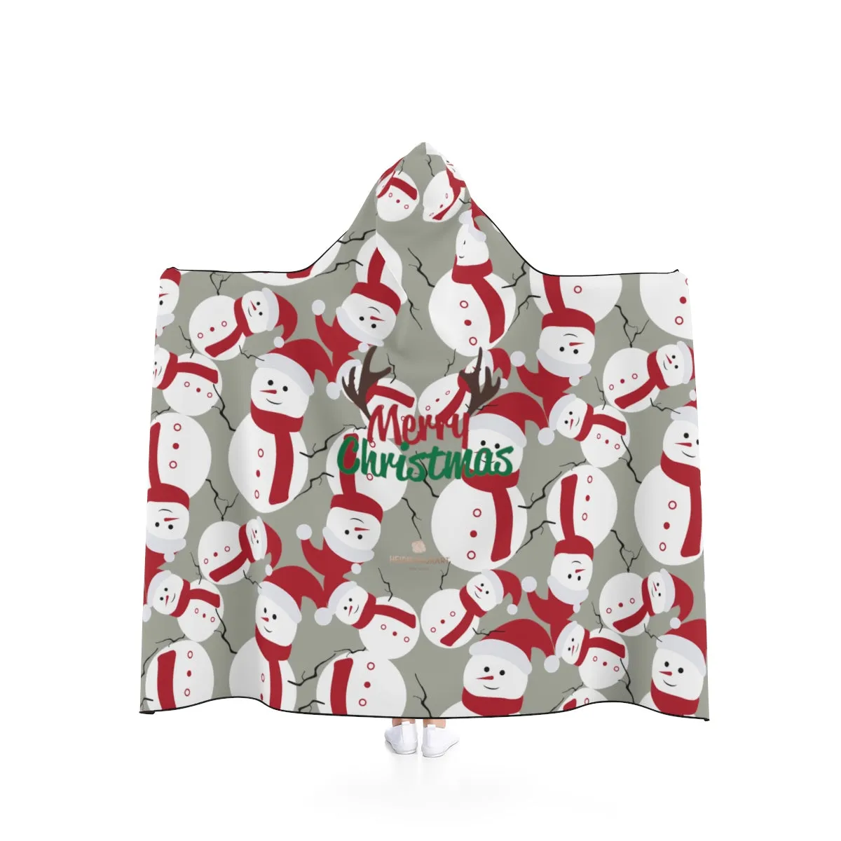 Gray Lightweight Christmas Red Snowman Designer Holiday Party Hooded Blanket