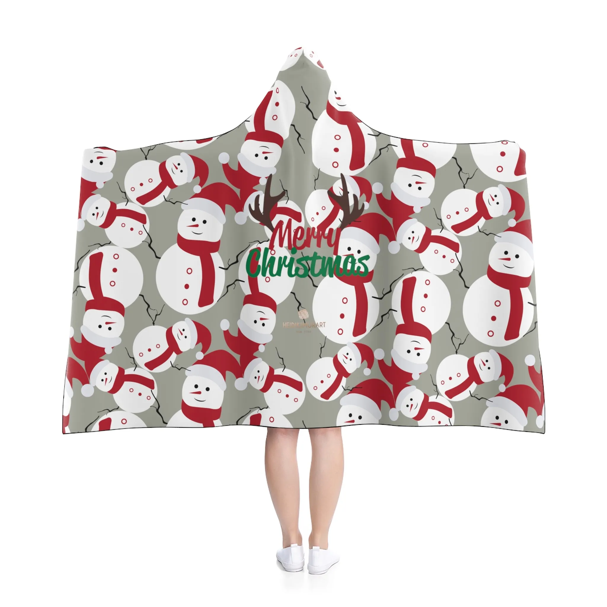 Gray Lightweight Christmas Red Snowman Designer Holiday Party Hooded Blanket