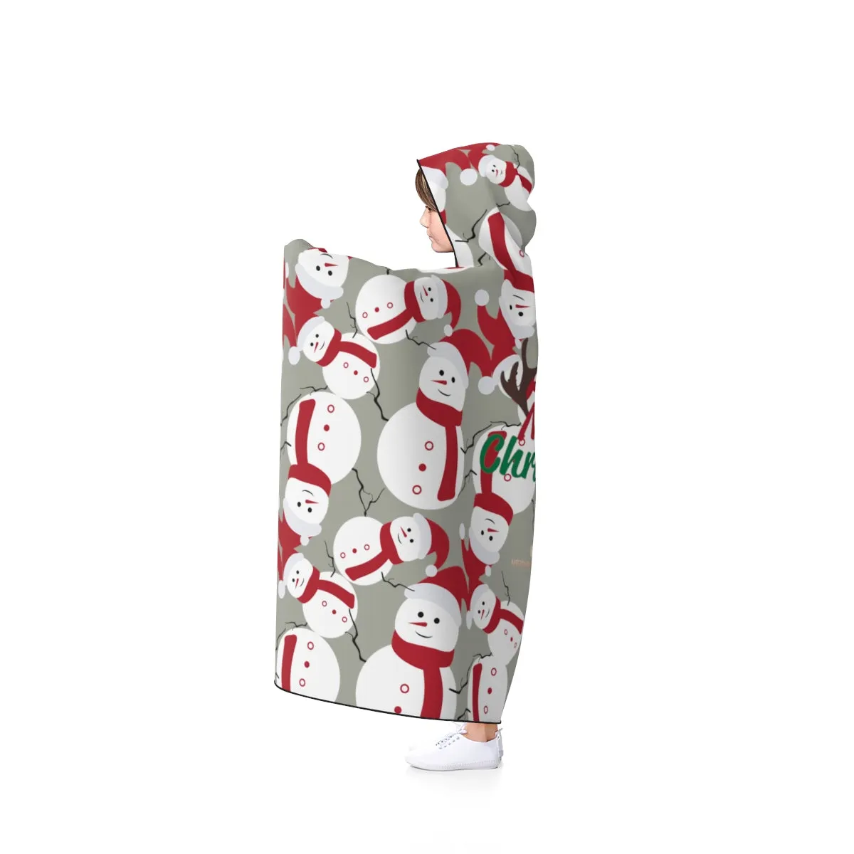 Gray Lightweight Christmas Red Snowman Designer Holiday Party Hooded Blanket