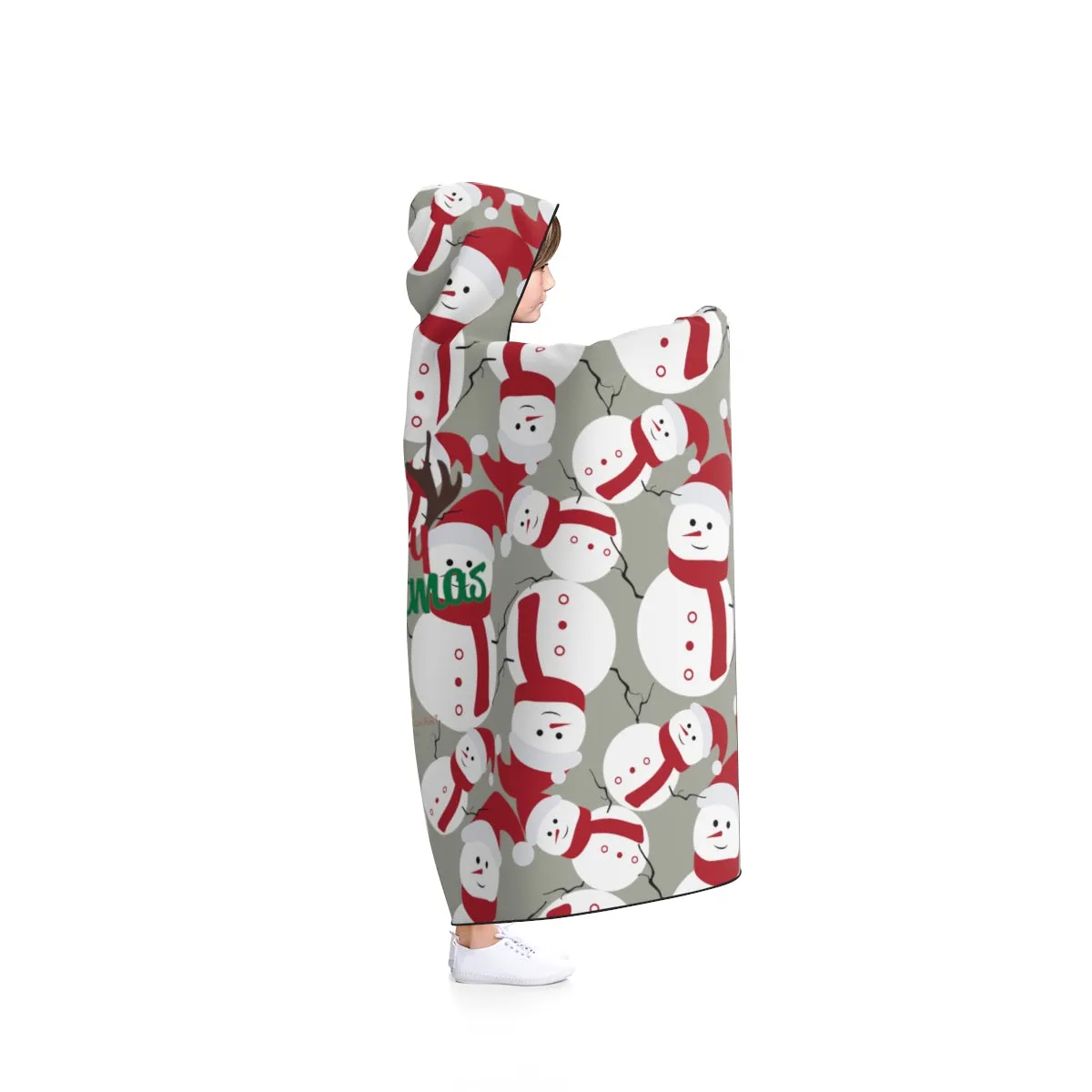 Gray Lightweight Christmas Red Snowman Designer Holiday Party Hooded Blanket
