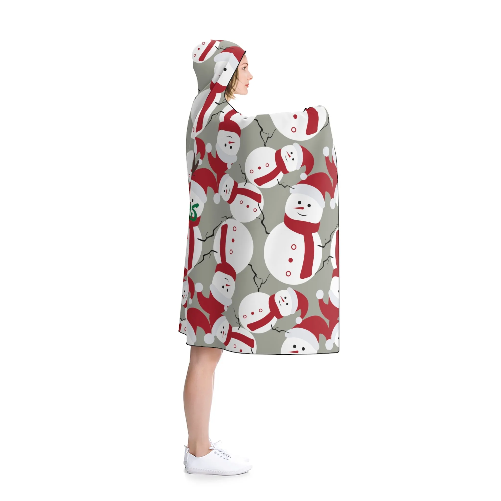 Gray Lightweight Christmas Red Snowman Designer Holiday Party Hooded Blanket