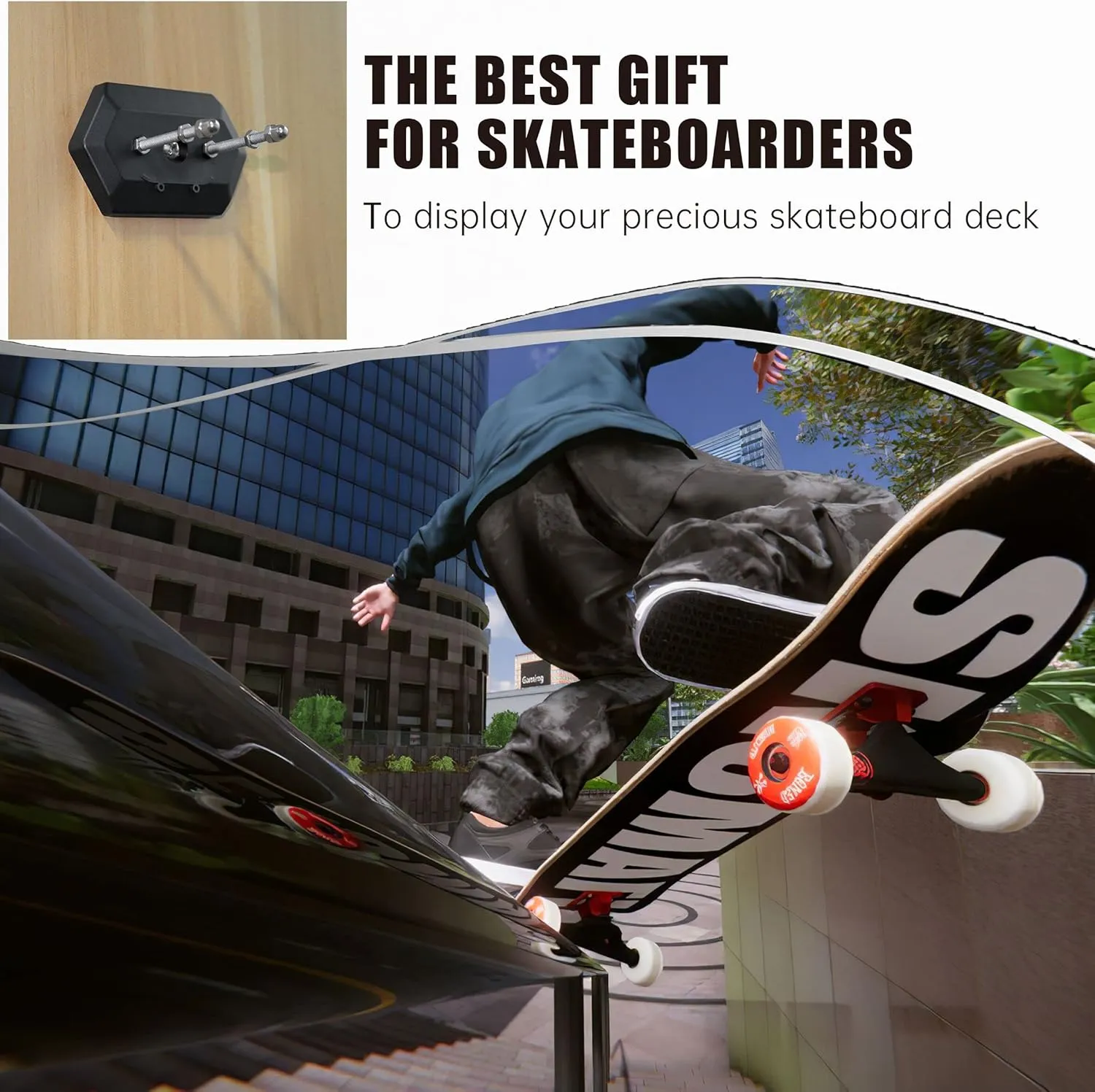 Hikeen Skateboard Wall Mount Skateboard Hanger for Skateboard Deck Display and Storage, Floating Effect