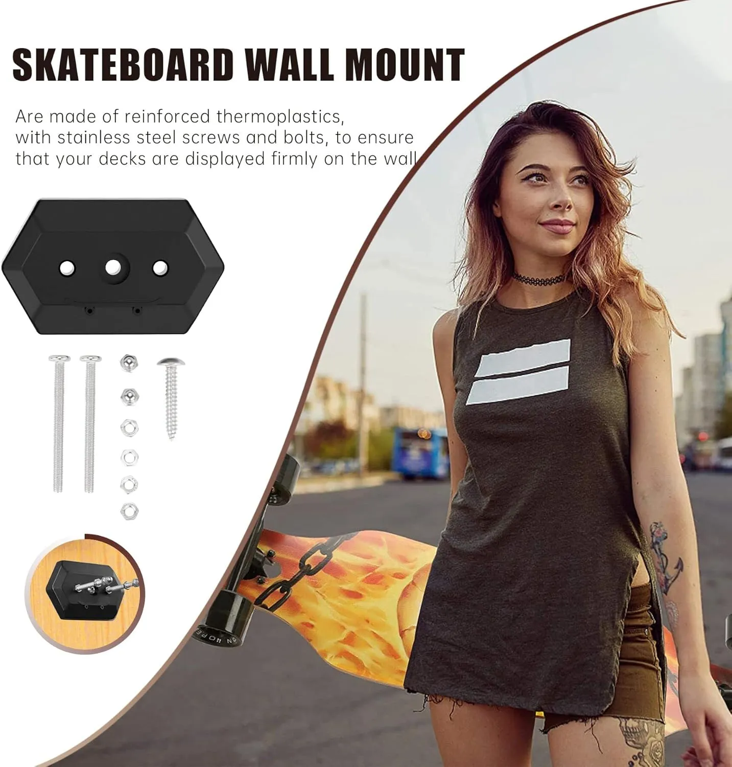Hikeen Skateboard Wall Mount Skateboard Hanger for Skateboard Deck Display and Storage, Floating Effect