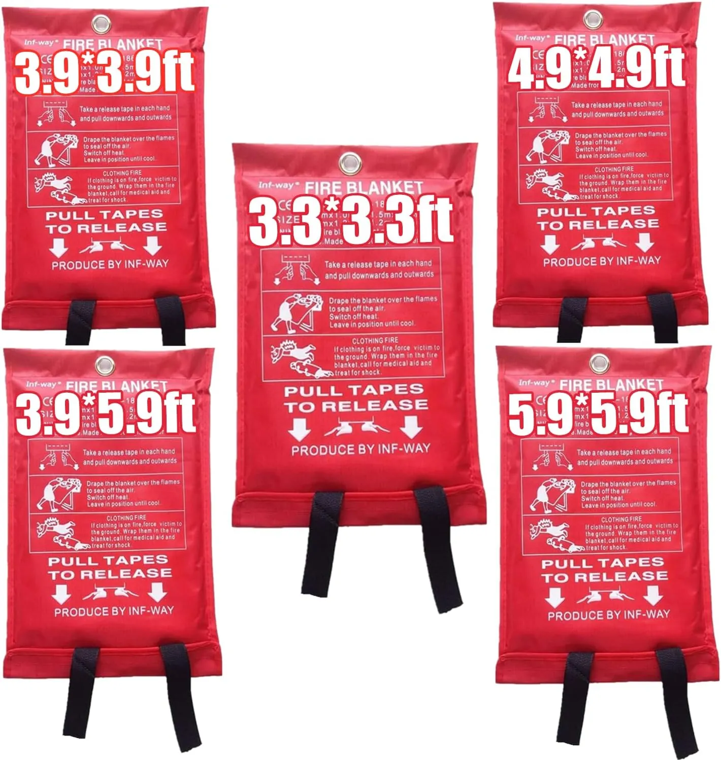 Inf-way Emergency Fire Blanket for Home and Kitchen, 5 Size for Choice, 1 Pack Extra Large Fire Blanket 4.9x4.9ft
