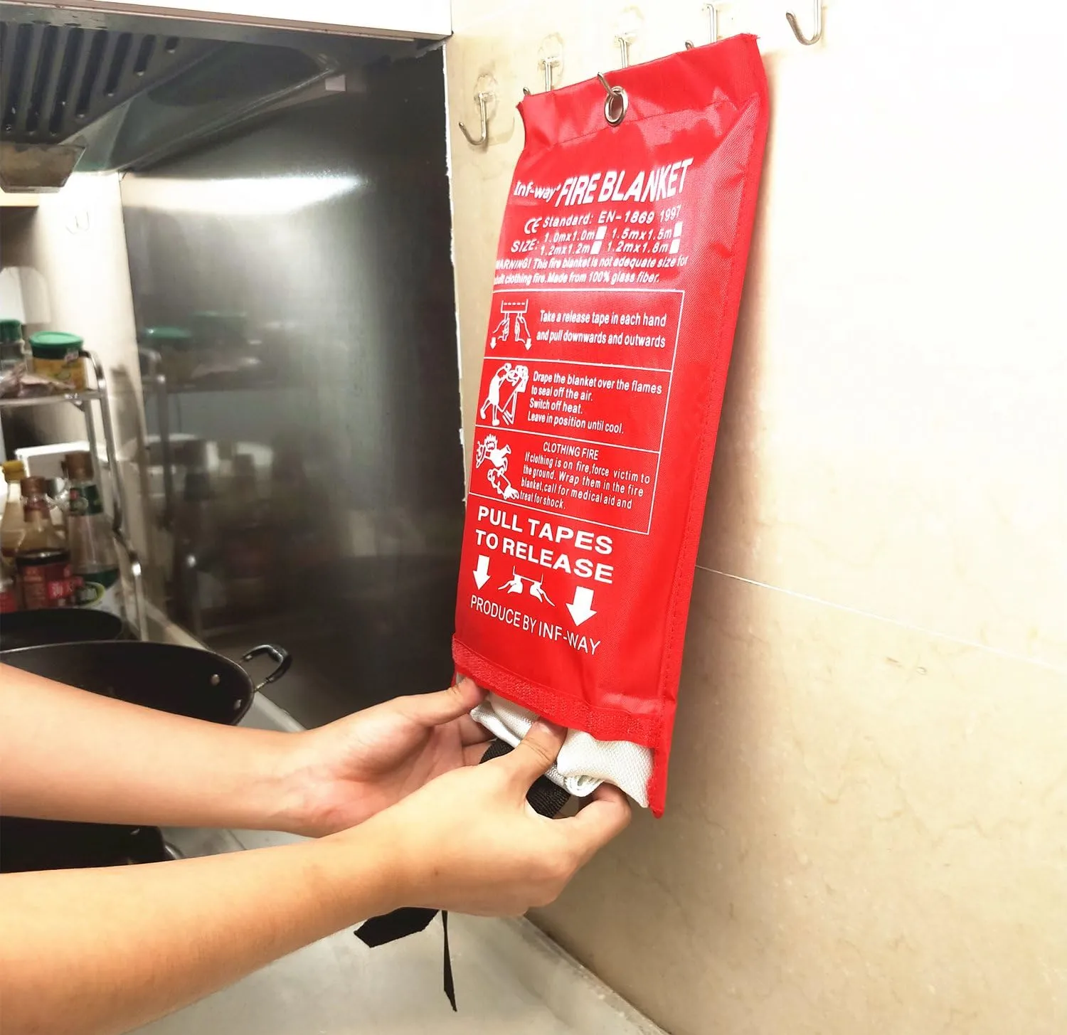 Inf-way Emergency Fire Blanket for Home and Kitchen, 5 Size for Choice, 1 Pack Extra Large Fire Blanket 4.9x4.9ft