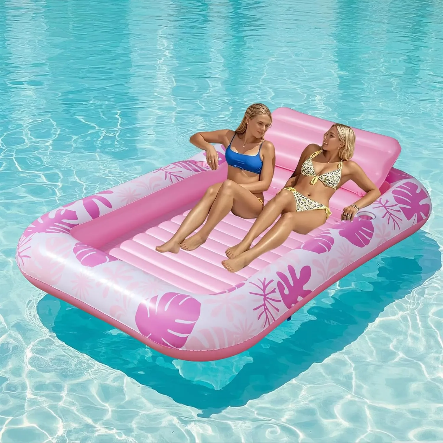 Inflatable Backyard Tanning Pool Lounger Float with Built-in Drainage, 85"57.5" 6-in-1 Pool Floats Adult Inflatable Tanning Bed/Sun tan Tub/Outside Blow Up Chair Sofa Cloud Pools