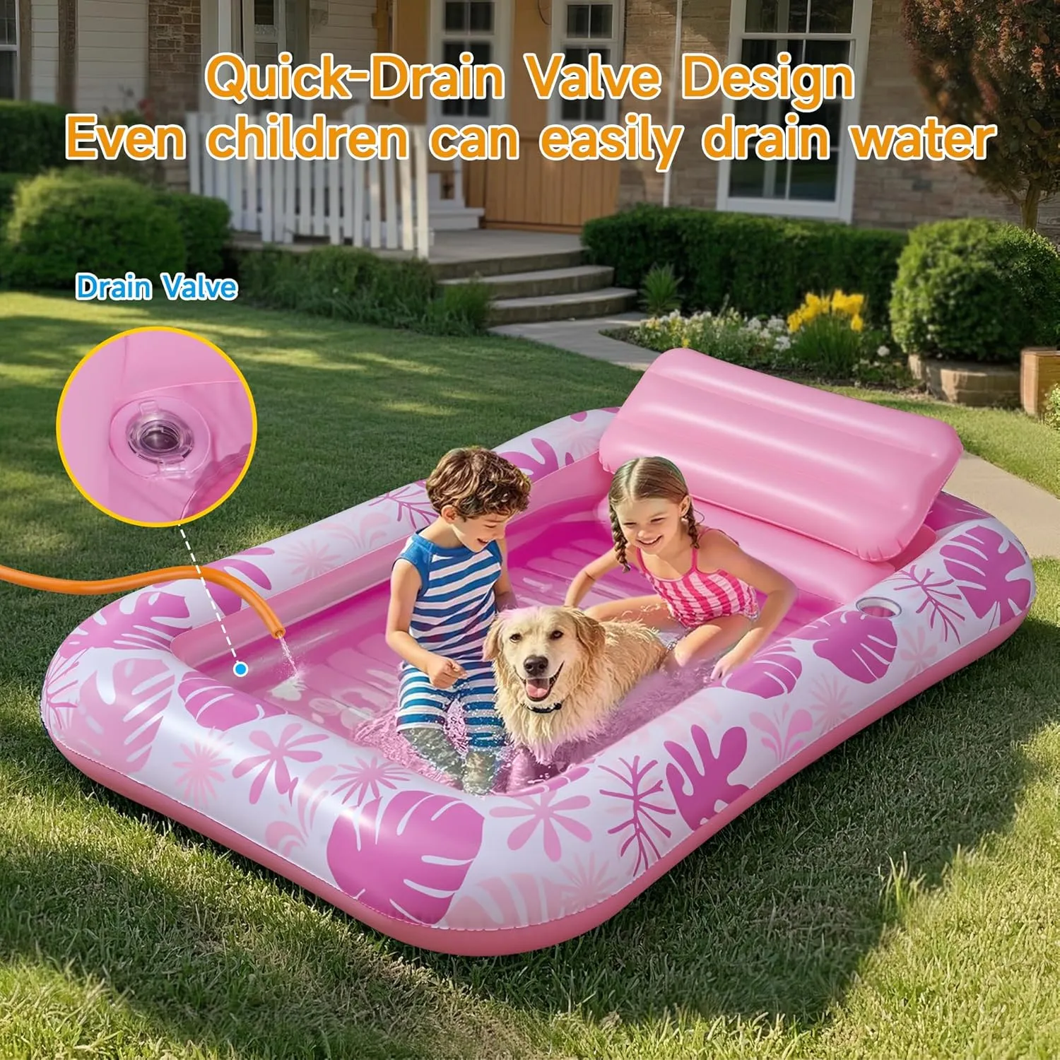 Inflatable Backyard Tanning Pool Lounger Float with Built-in Drainage, 85"57.5" 6-in-1 Pool Floats Adult Inflatable Tanning Bed/Sun tan Tub/Outside Blow Up Chair Sofa Cloud Pools
