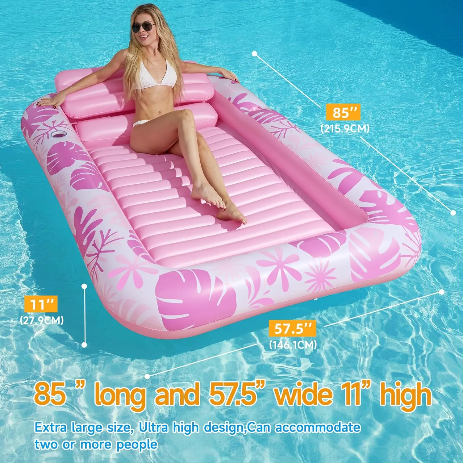 Inflatable Backyard Tanning Pool Lounger Float with Built-in Drainage, 85"57.5" 6-in-1 Pool Floats Adult Inflatable Tanning Bed/Sun tan Tub/Outside Blow Up Chair Sofa Cloud Pools