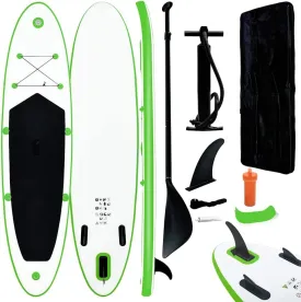 Inflatable Stand Up Paddleboard Set with High-Pressure Hand Pump, Durable Puncture-Proof Design, Green and White