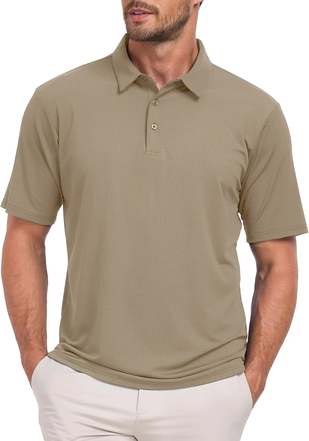 Jacquard Polo Shirts for Men Short Sleeve Golf Shirt Dry Fit Moisture Wicking Performance Golf Shirts