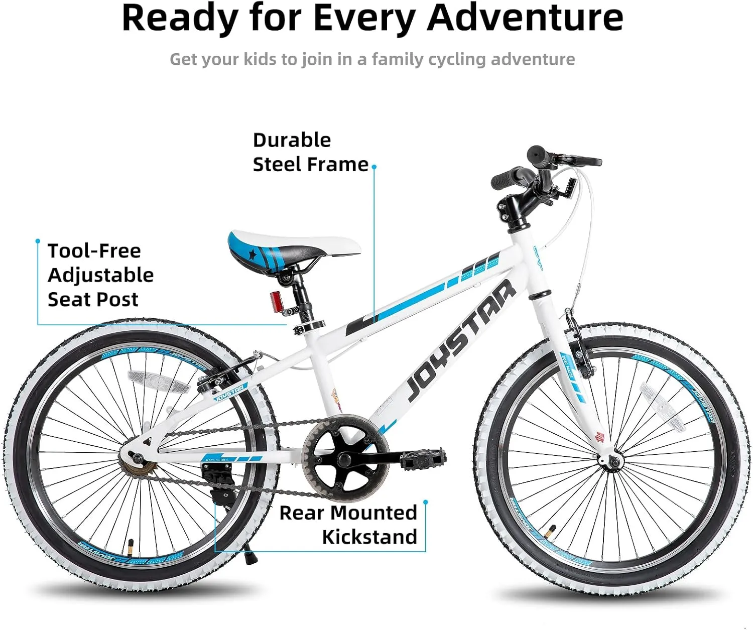 JOYSTAR Lubbock 20 24 Inch Kids Bike for Boys & Girls Ages 7-12 Years Hardtail Mountain Bike for Kids with 1-Speed/7-Speed Drivetrain, White Wall Knobby Tires, Kids' Bicycle