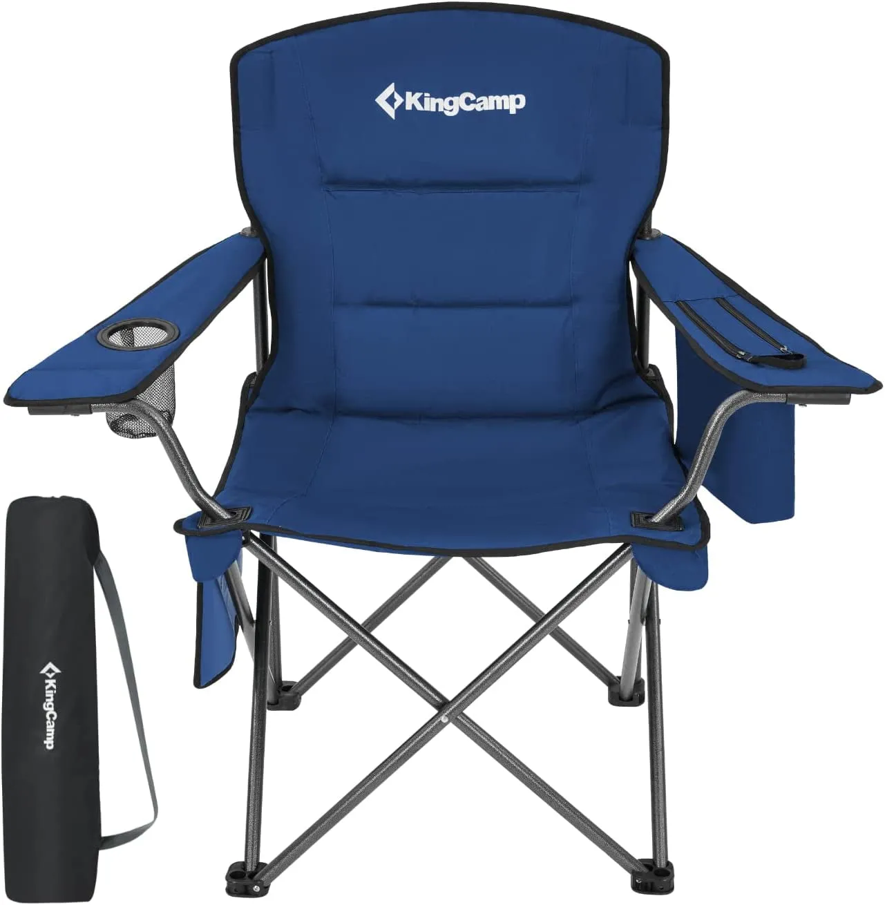 KingCamp Camping Chair for Adults Folding Chair Oversized Heavy Duty 300lbs Camp Chair Full Padded Outdoor Portable Chair with Cooler Bag Cup Holder Side Pocket Red
