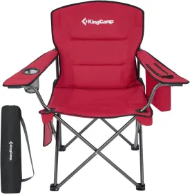 KingCamp Camping Chair for Adults Folding Chair Oversized Heavy Duty 300lbs Camp Chair Full Padded Outdoor Portable Chair with Cooler Bag Cup Holder Side Pocket Red