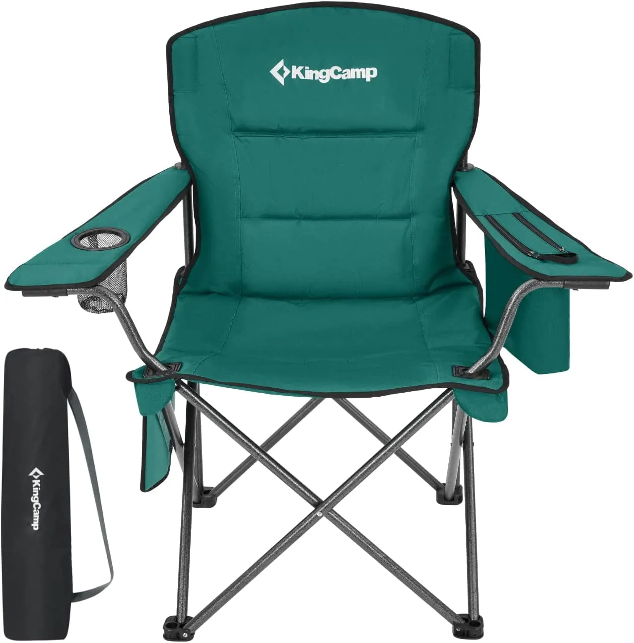 KingCamp Camping Chair for Adults Folding Chair Oversized Heavy Duty 300lbs Camp Chair Full Padded Outdoor Portable Chair with Cooler Bag Cup Holder Side Pocket Red
