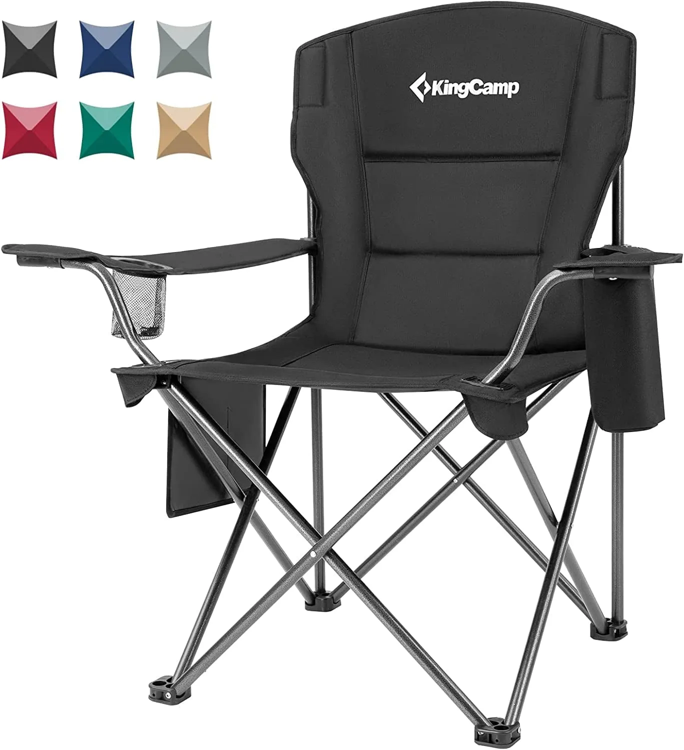 KingCamp Camping Chair for Adults Folding Chair Oversized Heavy Duty 300lbs Camp Chair Full Padded Outdoor Portable Chair with Cooler Bag Cup Holder Side Pocket Red