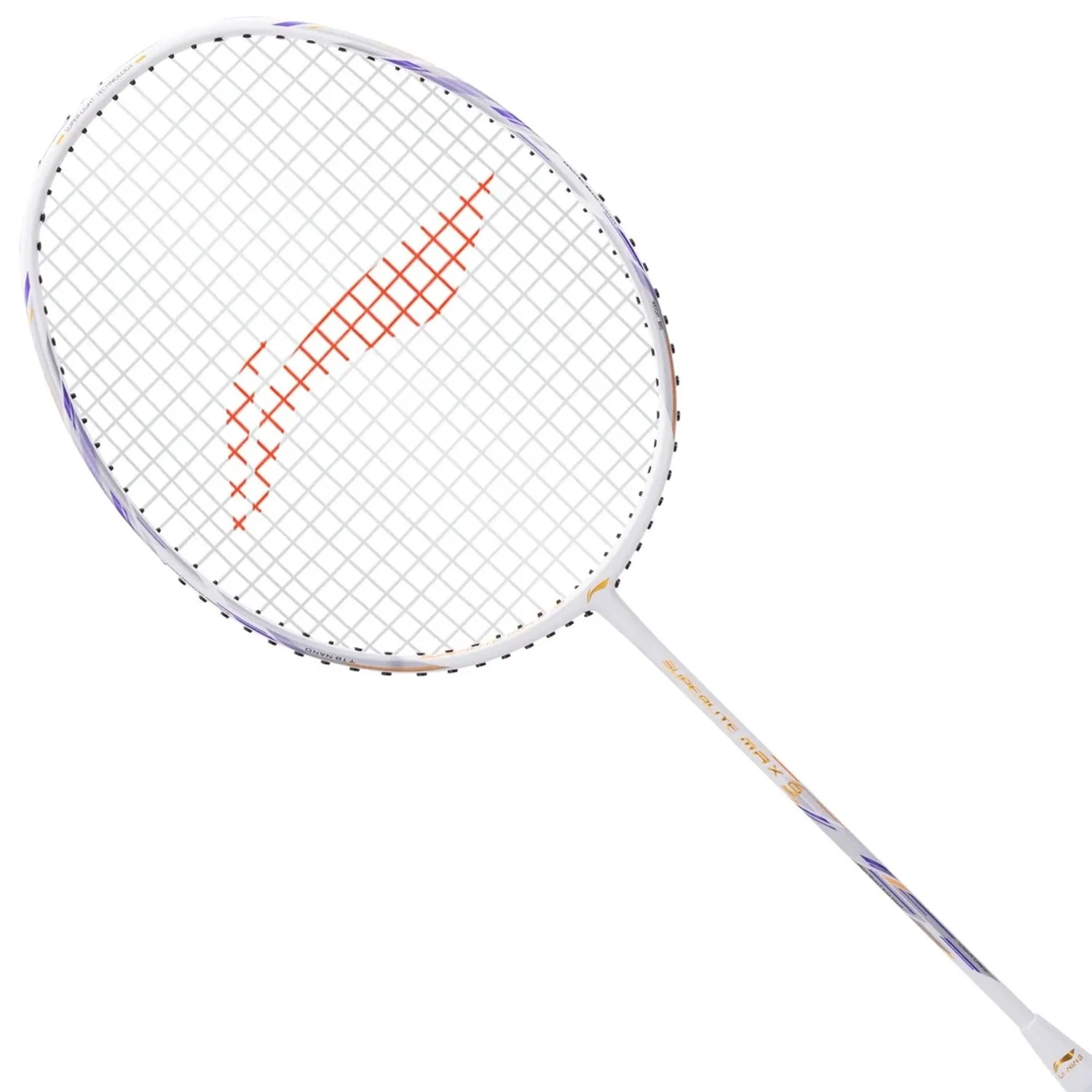 Li-Ning G-Force Superlite Max 9 Strung Badminton Racquet, White/Purple