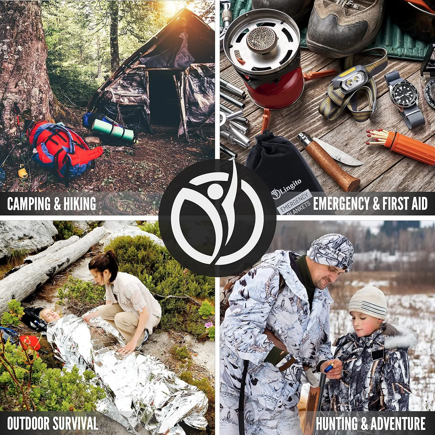 Lingito Survival Blanket, Emergency Blankets Camping, Hiking, Traveling, Heavy Duty Thermal Blanket, Waterproof Insulated Space Blankets Individually Packed, Emergency Outdoor Kit (5 Pack - Orange)