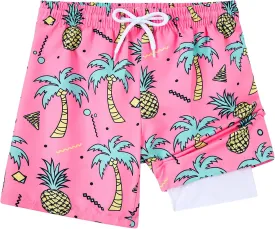Little Boys Swim Trunks with Boxer Mesh Liner Swim Shorts Kids Quick Dry Bathing Suit Swimwear 4-12T