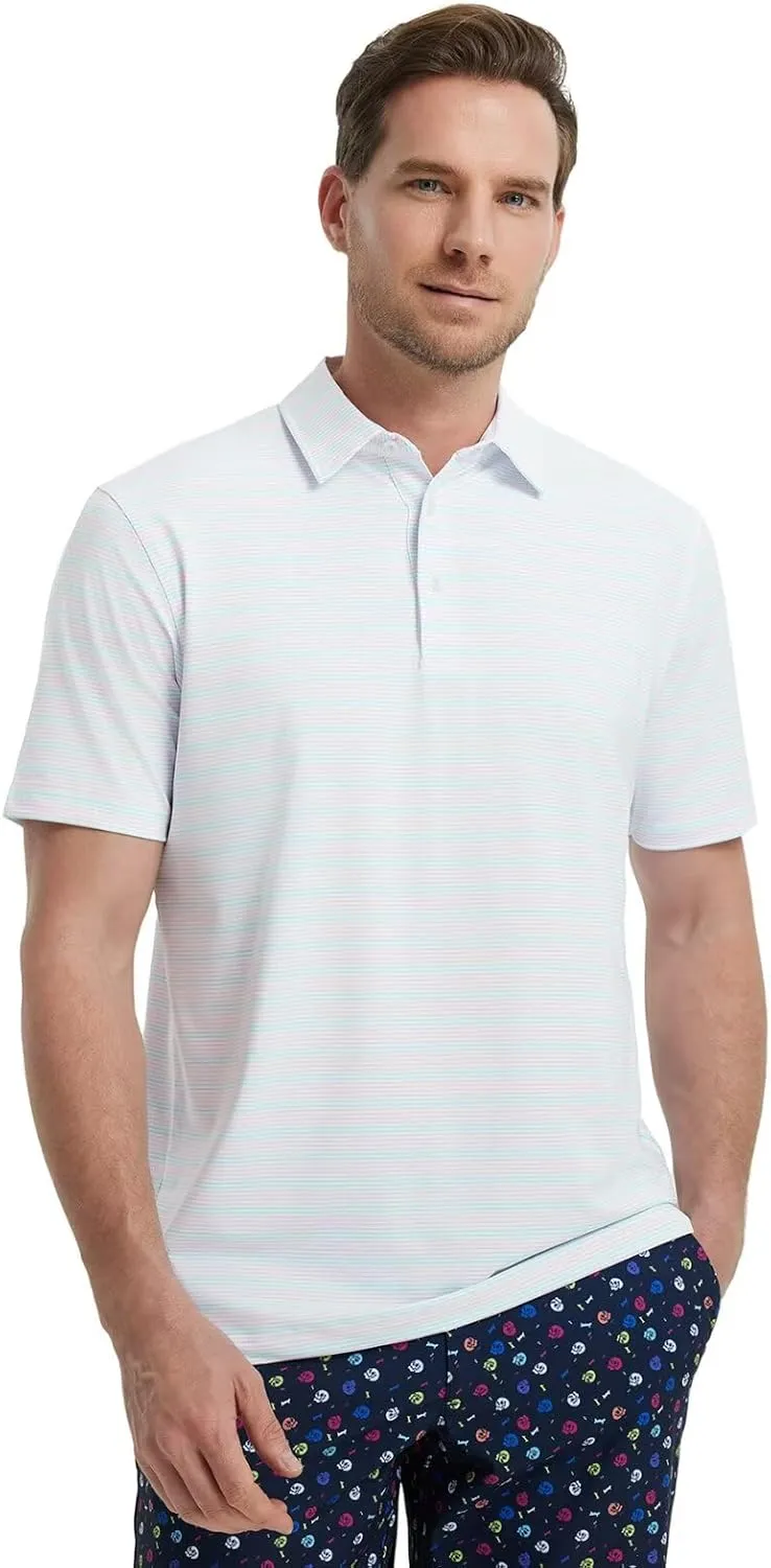 M MAELREG Mens Golf Shirts Dry Fit Moisture Wicking Performance Sports Short Sleeve Striped Collared Polo Shirts for Men