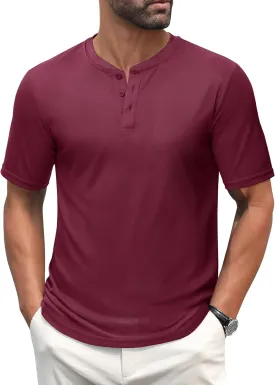 MAGCOMSEN Men's Henley Shirts Short Sleeve Casual Collarless Shirt Quick Dry Summer T-Shirts Golf Workout Tops