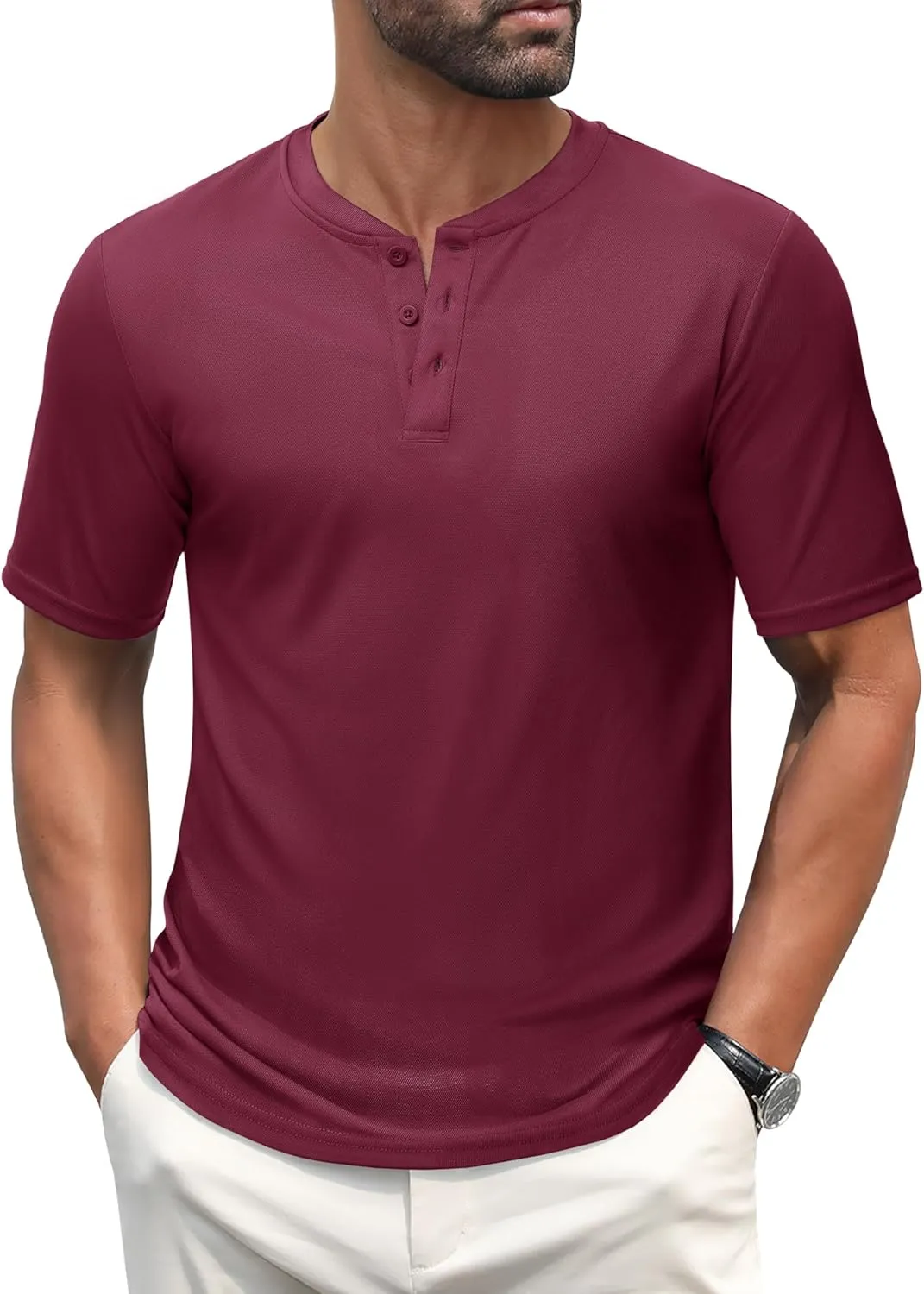 MAGCOMSEN Men's Henley Shirts Short Sleeve Casual Collarless Shirt Quick Dry Summer T-Shirts Golf Workout Tops
