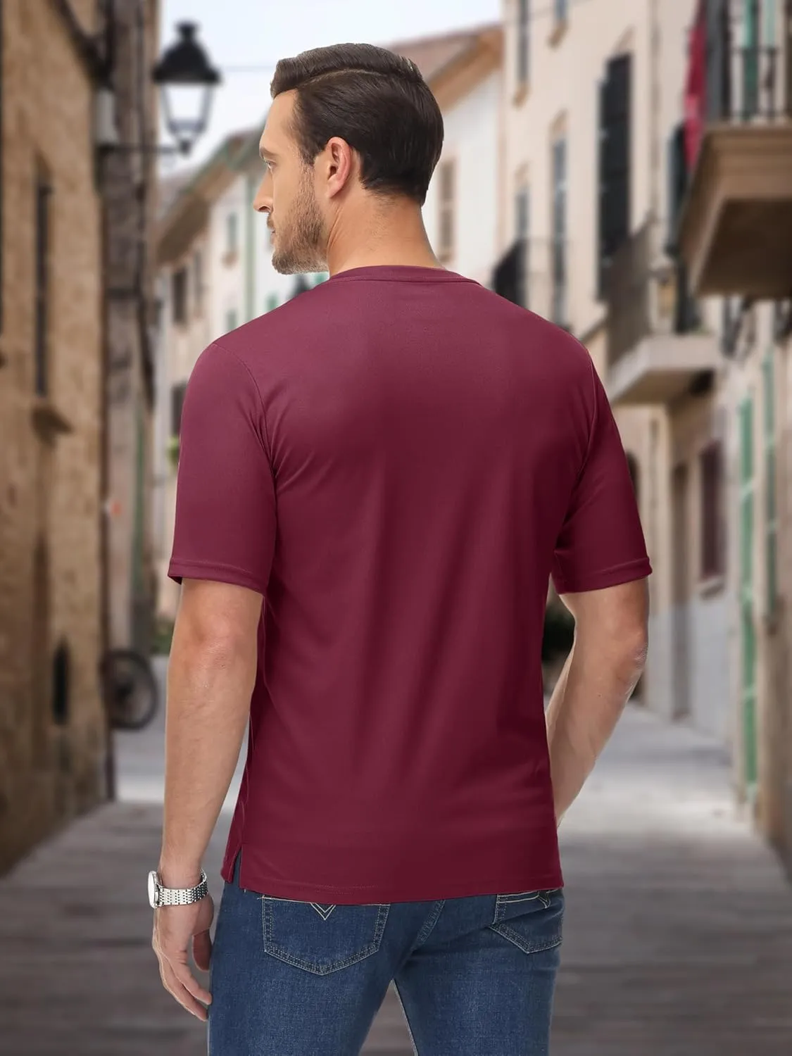 MAGCOMSEN Men's Henley Shirts Short Sleeve Casual Collarless Shirt Quick Dry Summer T-Shirts Golf Workout Tops