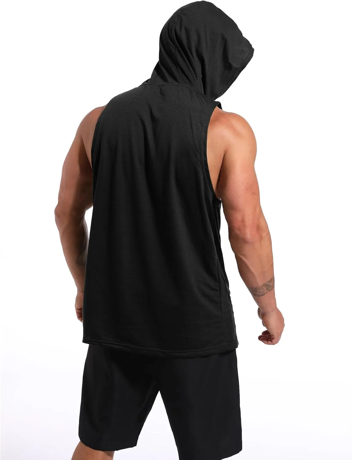 Men's Workout Hooded Tank Tops Gym Sleeveless Hoodies Dry fit Bodybuilding Muscle Cut Off T-Shirt Athletic Vest with Pocket